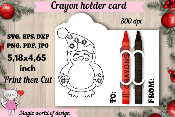 Christmas Penguin Coloring Card Svg: Crafts & Graphics