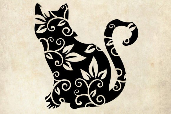 Floral Cat Graphics for Modern Crafts